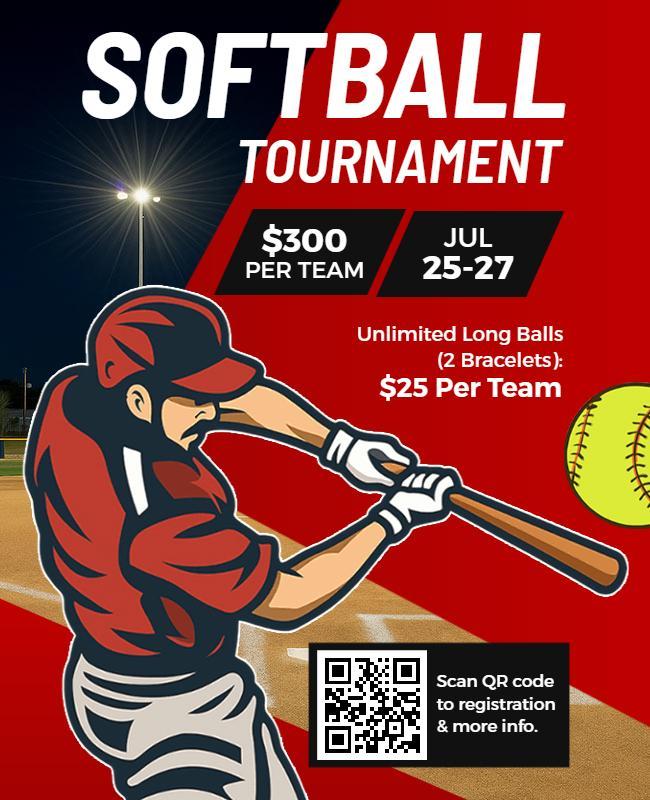 Dynamic Red Softball Tournament Sports Event Flyer Template