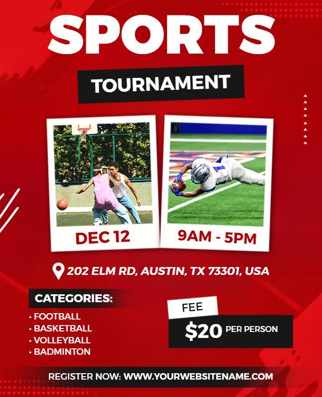 Dynamic Red Sports Tournament Event Poster Template