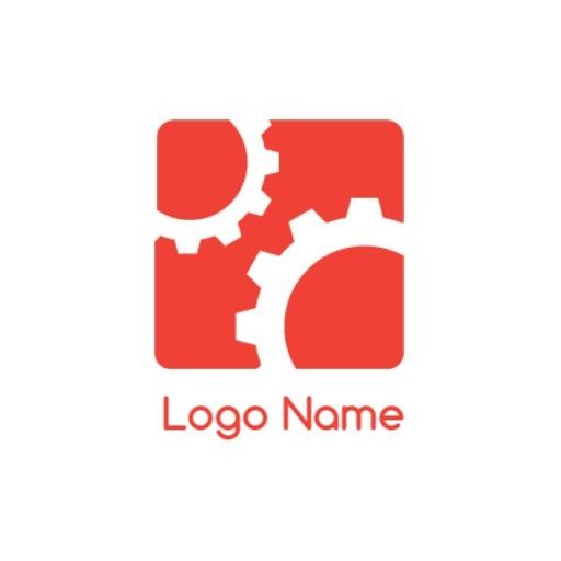 Dynamic Red Square Design Featuring Innovative Gears Logo Template