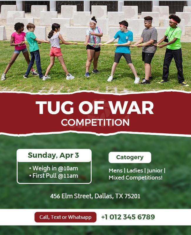 Dynamic Red Tug of War Competition Event Poster Template