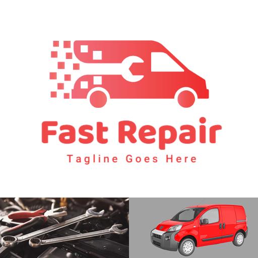 Dynamic Red Van Design Highlighting Garage Repair Services Logo Template