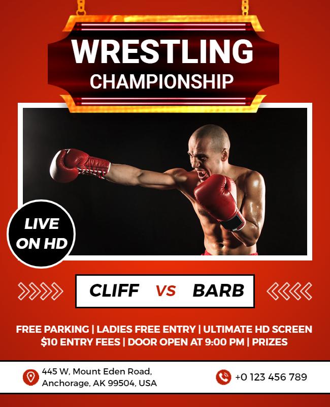 Dynamic Red Wrestling Championship Live Event Poster Template
