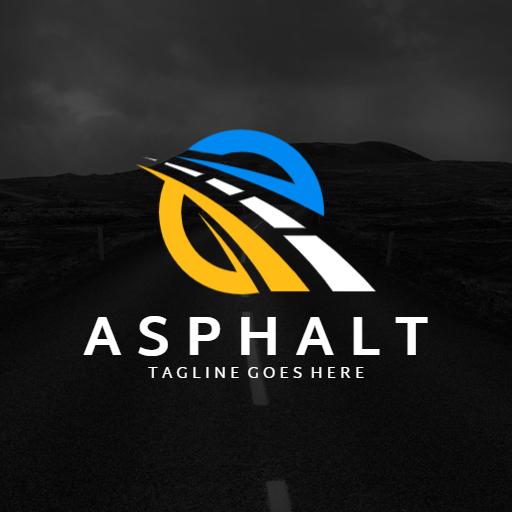 Dynamic Road Design with Blue and Yellow Asphalt Logo Template