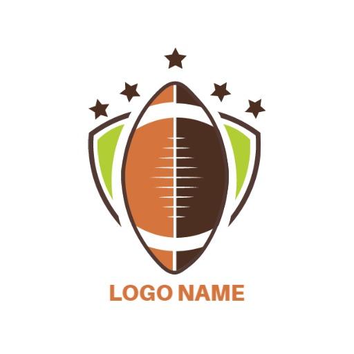 Dynamic Rugby Ball Design with Stars and Colorful Elements Logo Template