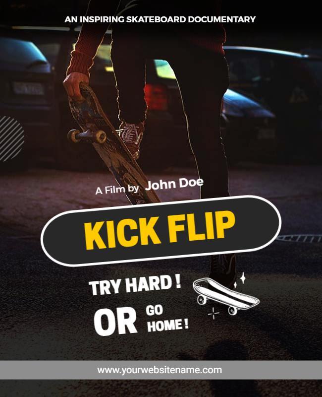 Dynamic Skateboarding Film Kick Flip Documentary Poster Template