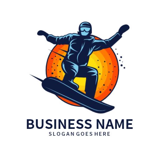 Dynamic Snowboarder in Action Against Vibrant Orange Background Logo Template