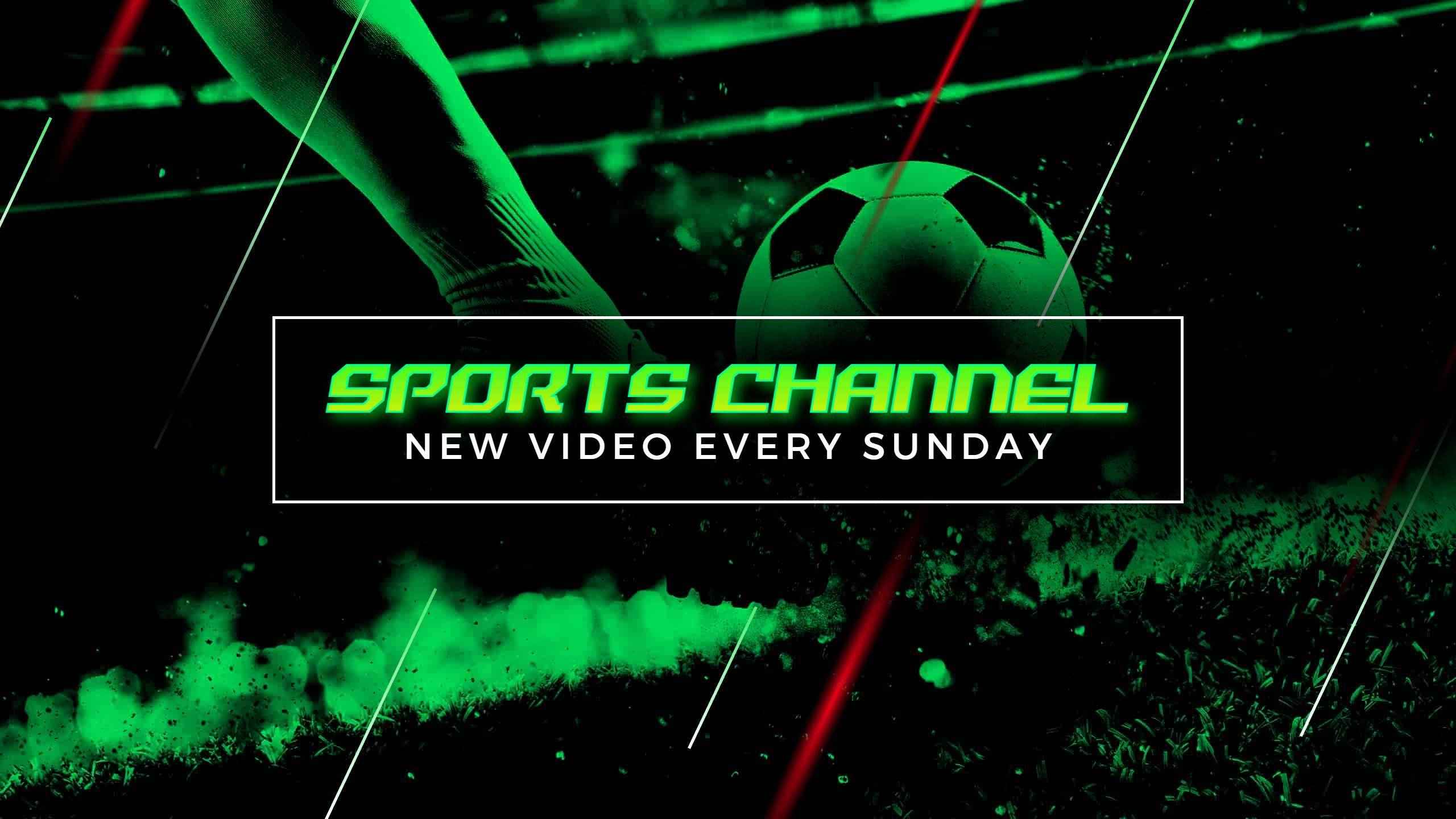 Dynamic Soccer Action with Green Highlights Sports Channel Banner Template