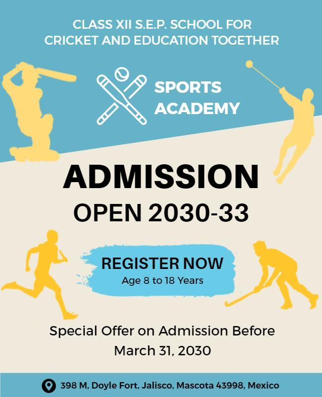 Dynamic Sports Academy Admission Registration Poster Template
