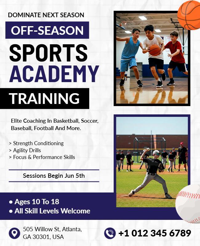 Dynamic Sports Academy Training for Youth Athletes Flyer Template
