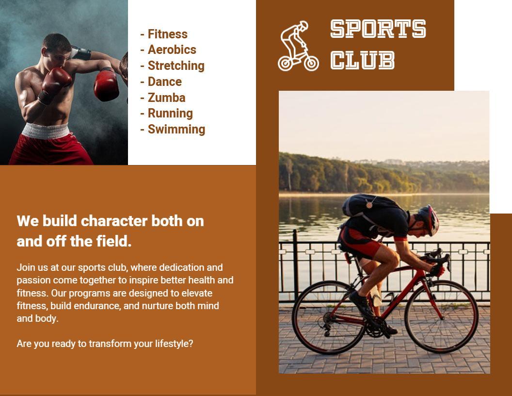 Dynamic Sports Club Fitness Programs and Activities Brochure Template