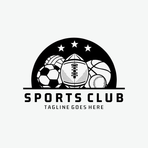 Dynamic Sports Club Logo Featuring Multiple Sports Balls Logo Template