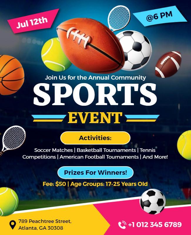 Dynamic Sports Event featuring Tournaments and Competitions Poster Template