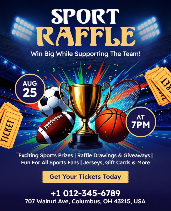 Dynamic Sports Raffle Event with Exciting Prizes Poster Template