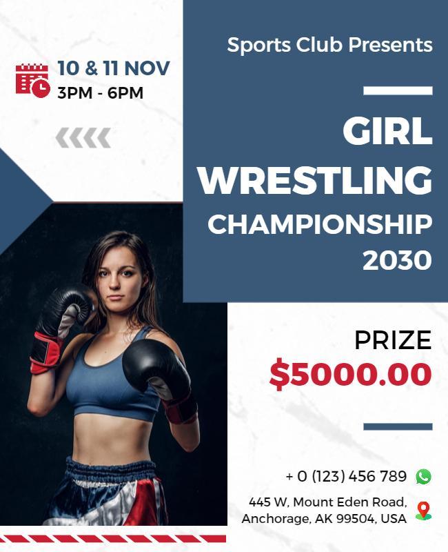 Dynamic Sports Theme for Girl Wrestling Championship Poster Template