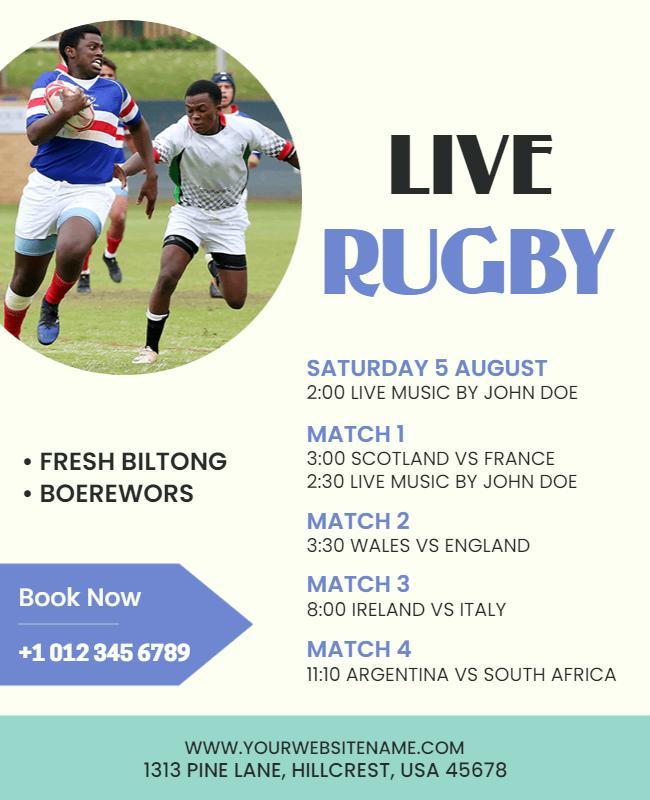 Dynamic Sports Theme Live Rugby Event Poster Template