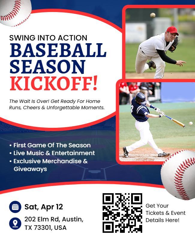 Dynamic Sports-Themed Baseball Season Launch Flyer Template