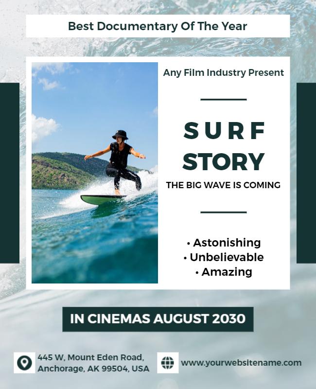 Dynamic Surfing Adventure Documentary Poster Template