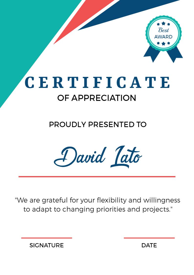 Dynamic Teal and Red Award of Appreciation Certificate Template