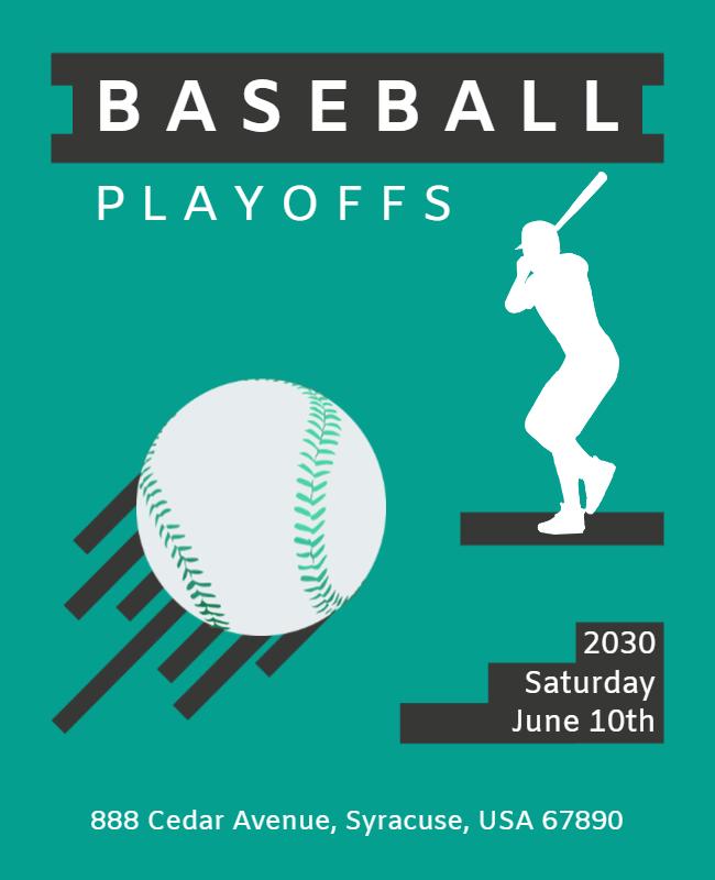 Dynamic Teal Baseball Playoffs Game Day Poster Template