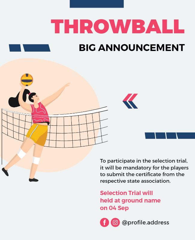 Dynamic Throwball Selection Trial Announcement Poster Template