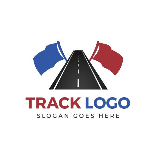 Dynamic Track Design Featuring Racing Flags and Road Logo Template