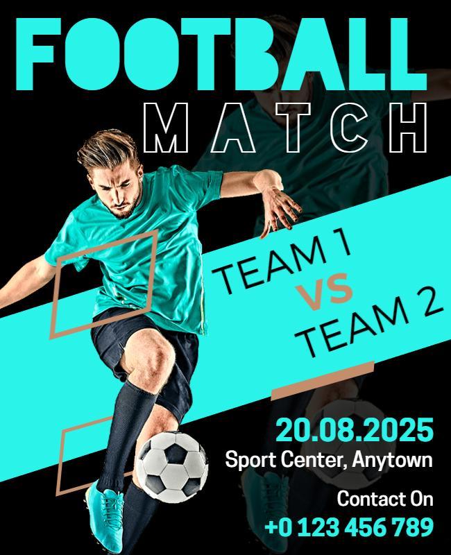 Dynamic Turquoise Football Match Tournament Poster Template