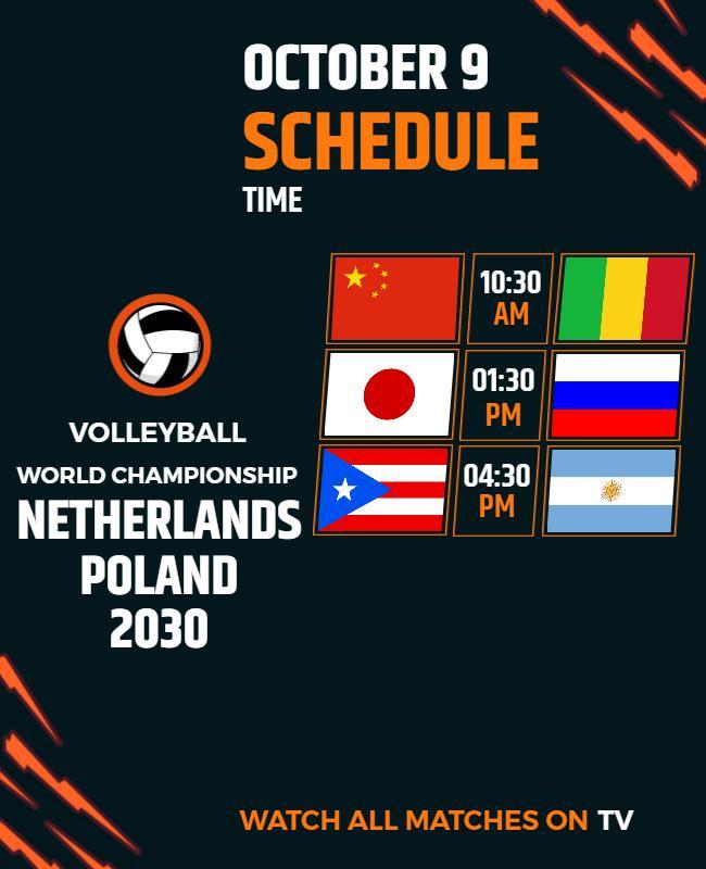 Dynamic Volleyball World Championship October 9 Schedule Poster Template