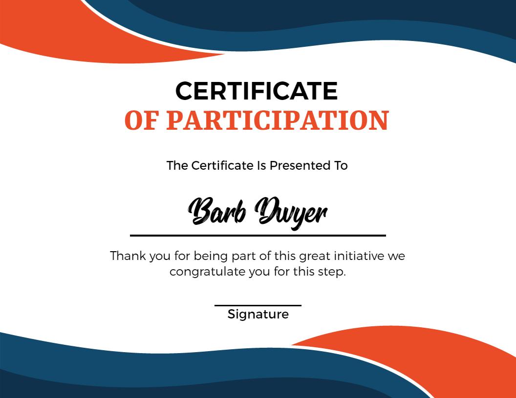Dynamic Wave Design in Blue and Orange Participation Certificate Template