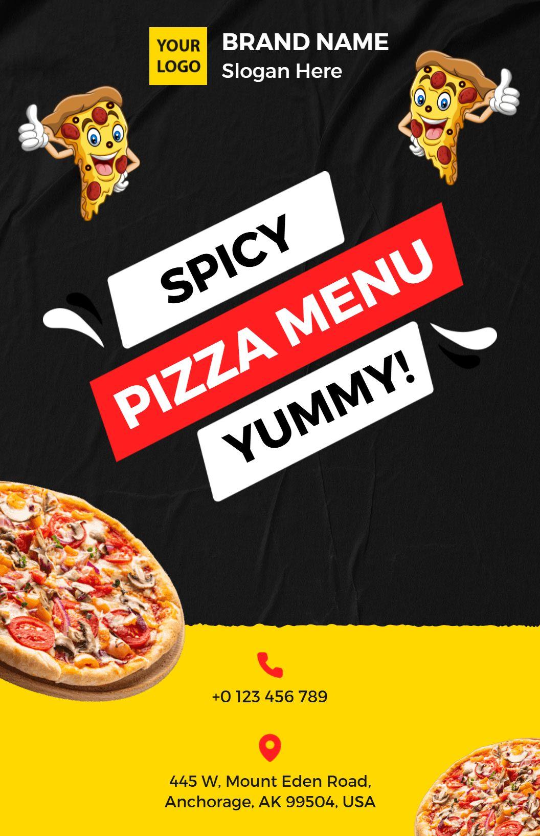 Dynamic Yellow and Black Fun Pizzeria Menu Template
