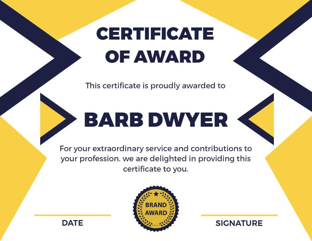 Dynamic Yellow and Blue Award for Outstanding Service Certificate Template