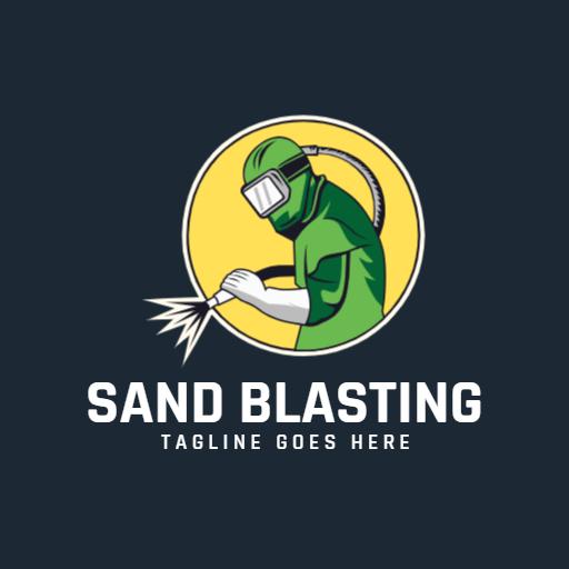 Dynamic Yellow and Green Sand Blasting Worker Logo Template