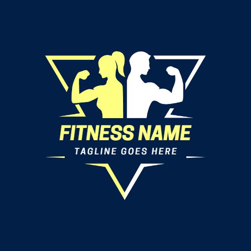 Dynamic Yellow and White Silhouettes Showcasing Fitness Logo Template