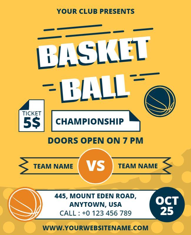 Dynamic Yellow Basketball Championship Event Poster Template