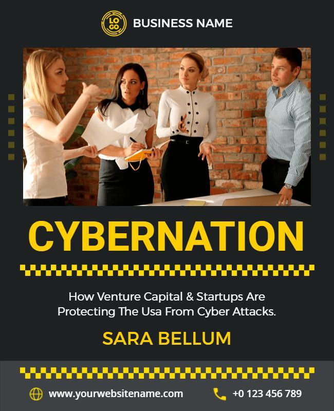 Dynamic Yellow Cybersecurity Business Strategy Poster Template