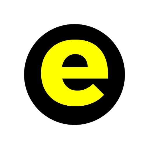 Dynamic Yellow 'e' Character on Bold Black Circle Logo Template