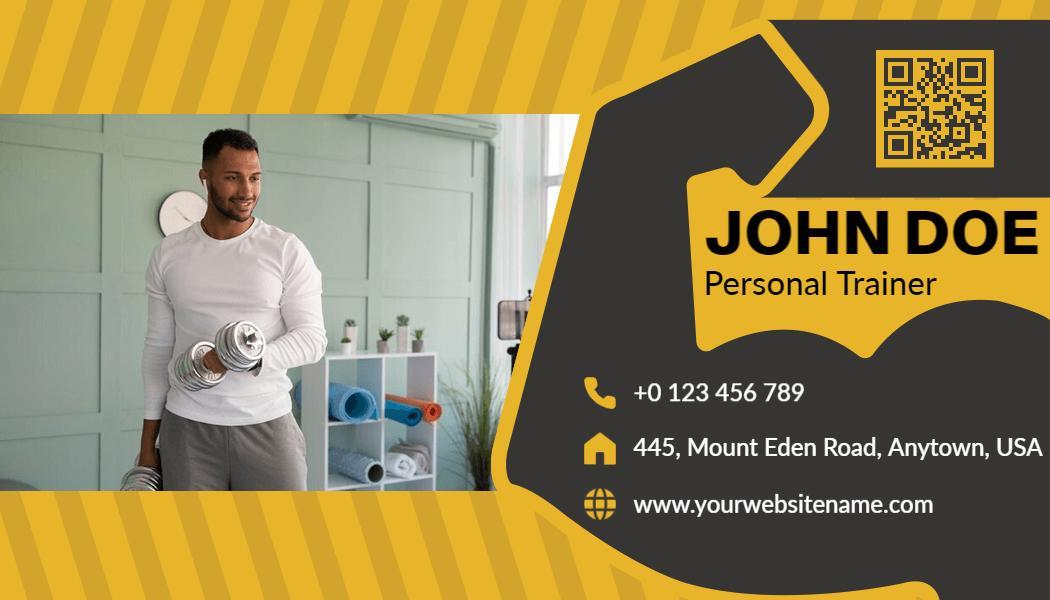 Dynamic Yellow Fitness Trainer Services Business Card Template