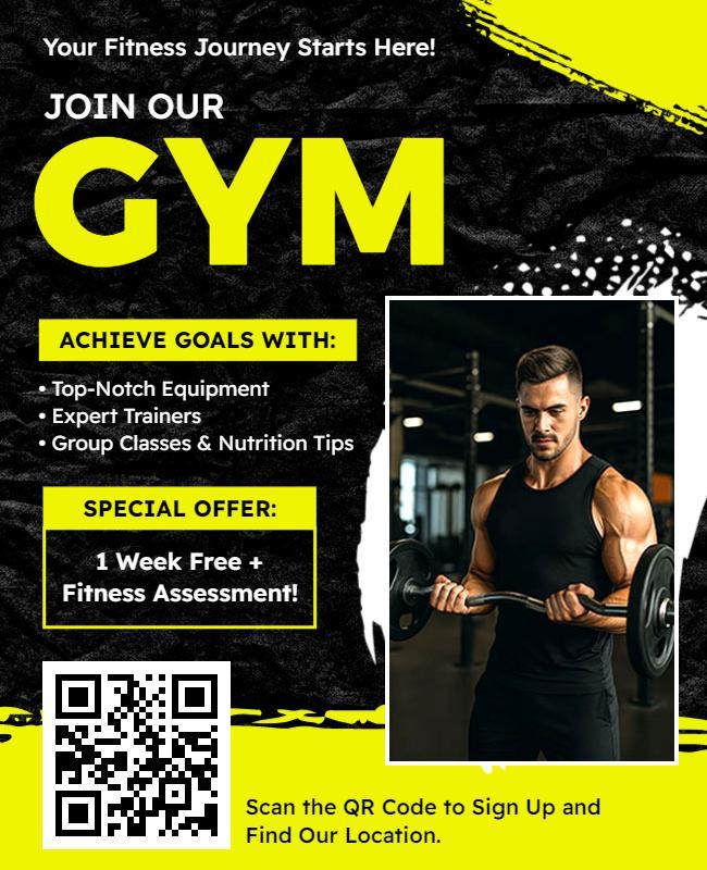 Dynamic Yellow Fitness Training Enrollment Flyer Template