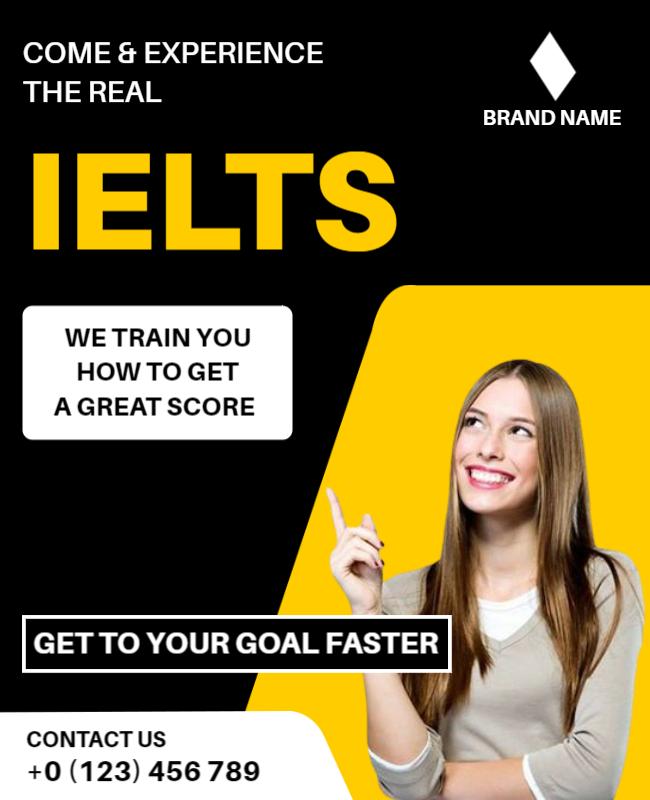 Dynamic Yellow IELTS Training Experience Flyer Template