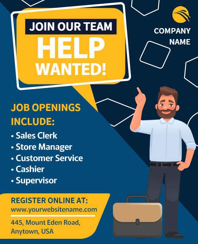 Dynamic Yellow Job Recruitment Help Wanted Poster Template
