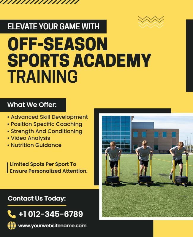 Dynamic Yellow Off-Season Sports Training Promotion Flyer Template