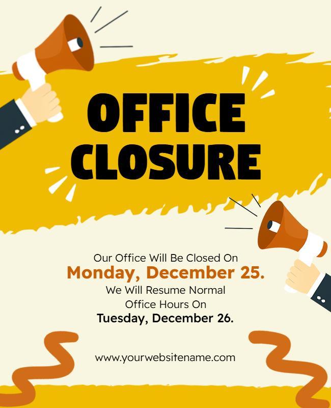 Dynamic Yellow Office Closure Notification Announcement Flyer Template