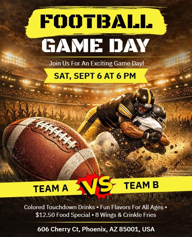 Dynamic Yellow Sports Football Match Day Flyer Template