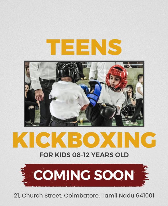 Dynamic Yellow Teens Kickboxing Training Announcement Poster Template
