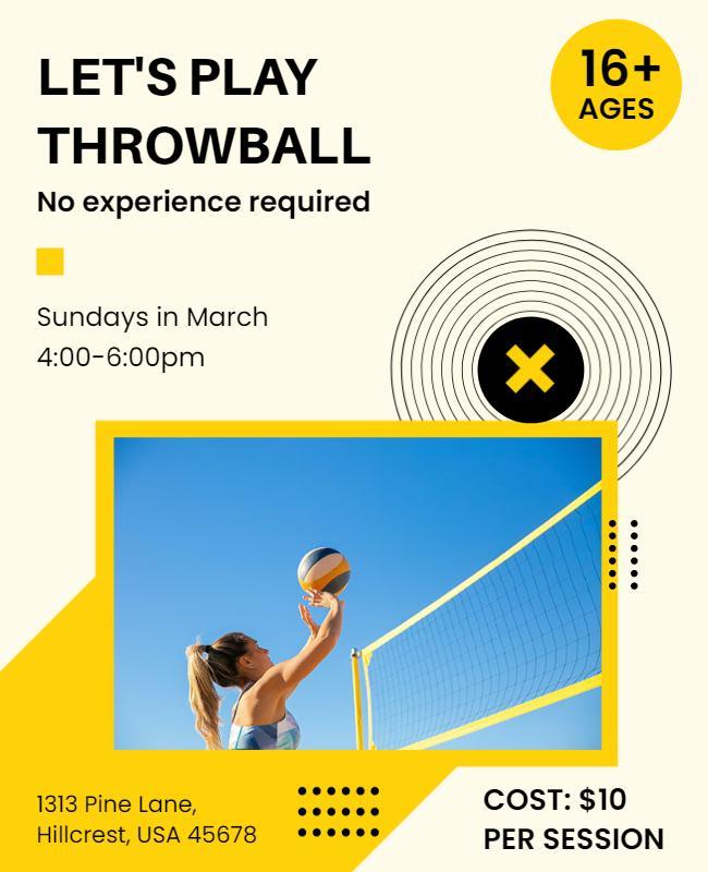 Dynamic Yellow Throwball Sports Activity Invitation Poster Template
