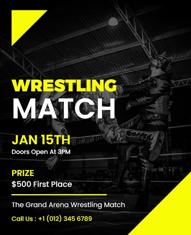 Dynamic Yellow Wrestling Match Announcement Poster Template