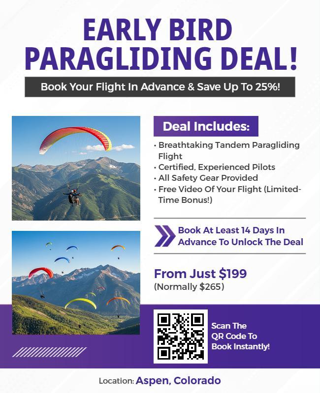 Early Bird Booking Paragliding Adventure Deal Flyer Template