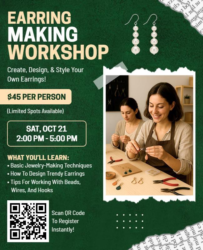 Earring Making Workshop Educational Flyer Template