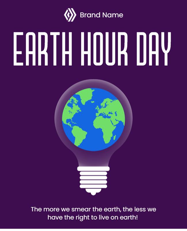 Earth-Themed Purple Earth Hour Day Awareness Poster Template