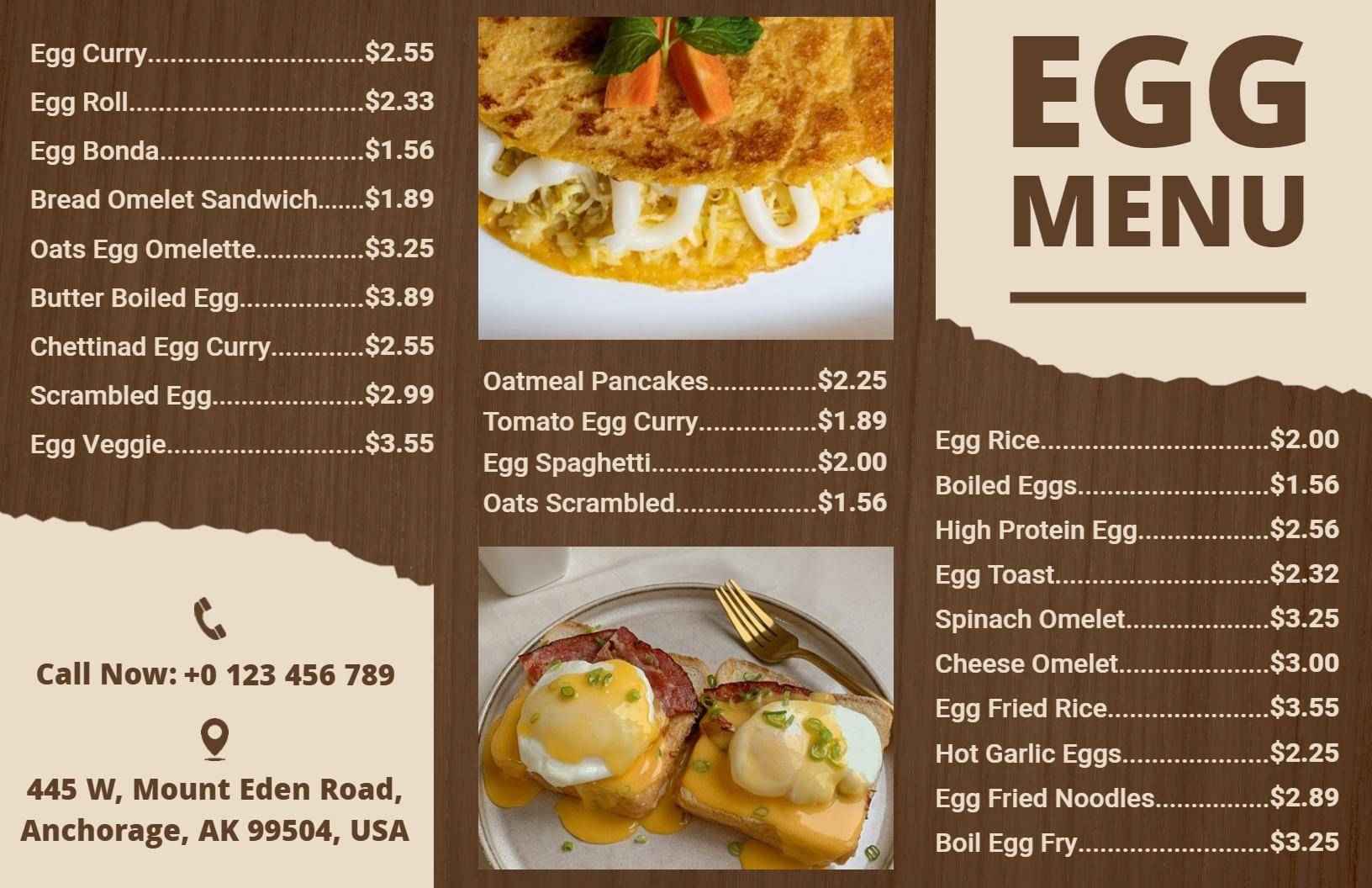 Earthy Brown Egg Specialties Cafe Menu Template