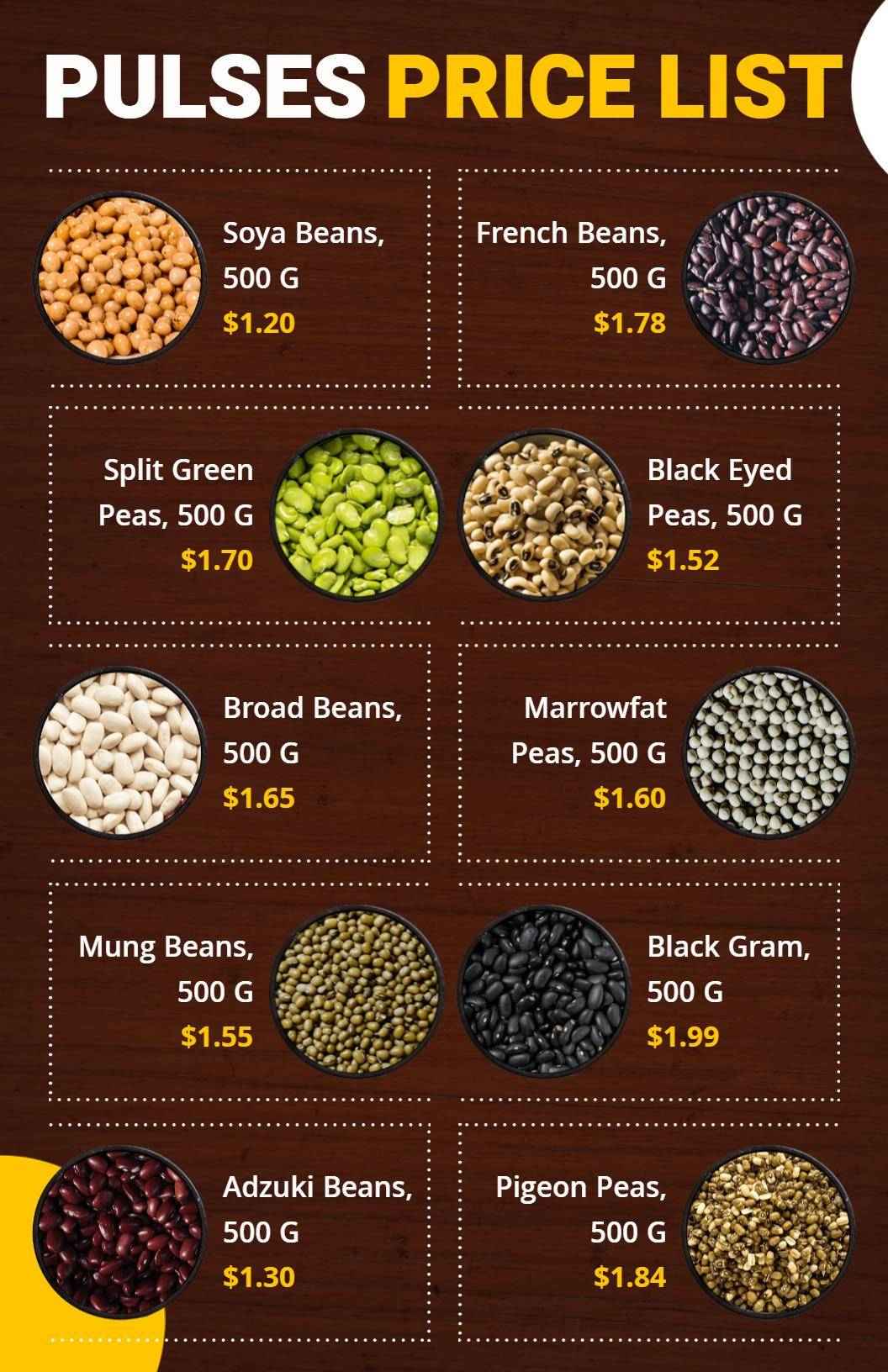 Earthy Textured Pulses Selection Price List Template